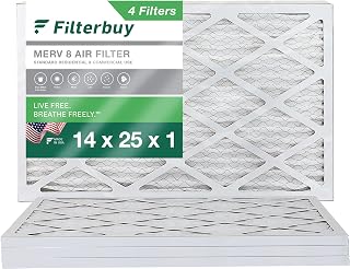 Filterbuy 14x25x1 Air Filter MERV 8 Dust Defense (4-Pack), Pleated HVAC AC Furnace Air Filters Replacement (Actual Size: 13.50 x 24.50 x 0.75 Inches)