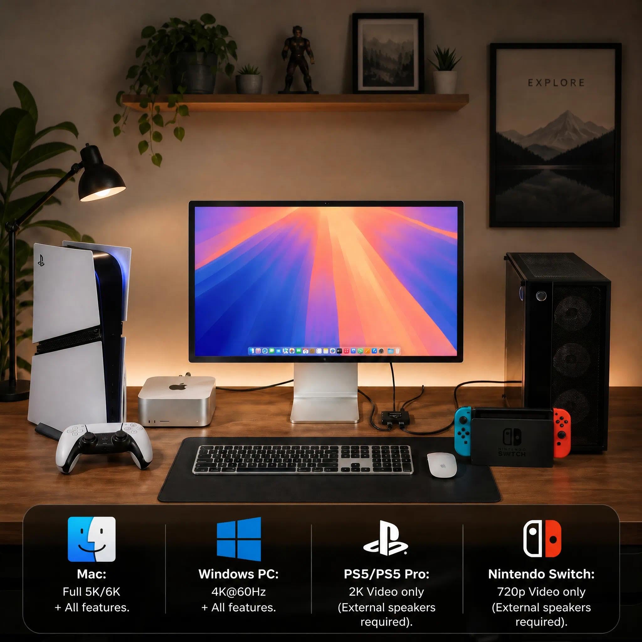 Switch KVM USB-C: utilizza Apple Studio Display/XDR con PS5, Switch, Mac (5K a 120Hz/6K a 60Hz) e PC Windows (4K a 60Hz), HDMI a USB-C Bridge, supporta fotocamera/microfono/audio/PD, LG