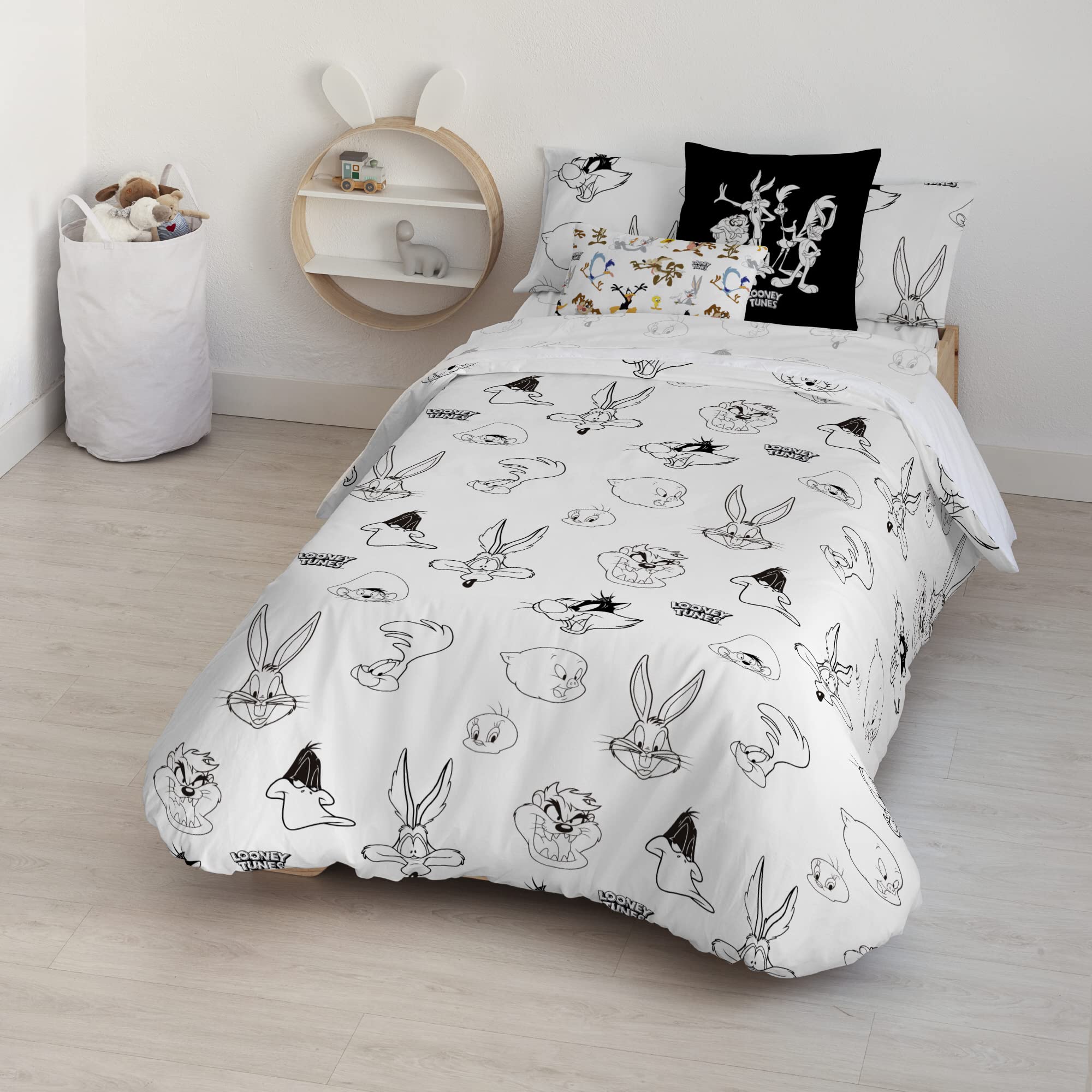 Belum Looney Tunes Bettbezug Aus 100% Baumwolle – Schwarz-weißes Design, Mit Knöpfen, Für 180x240 Cm Bett