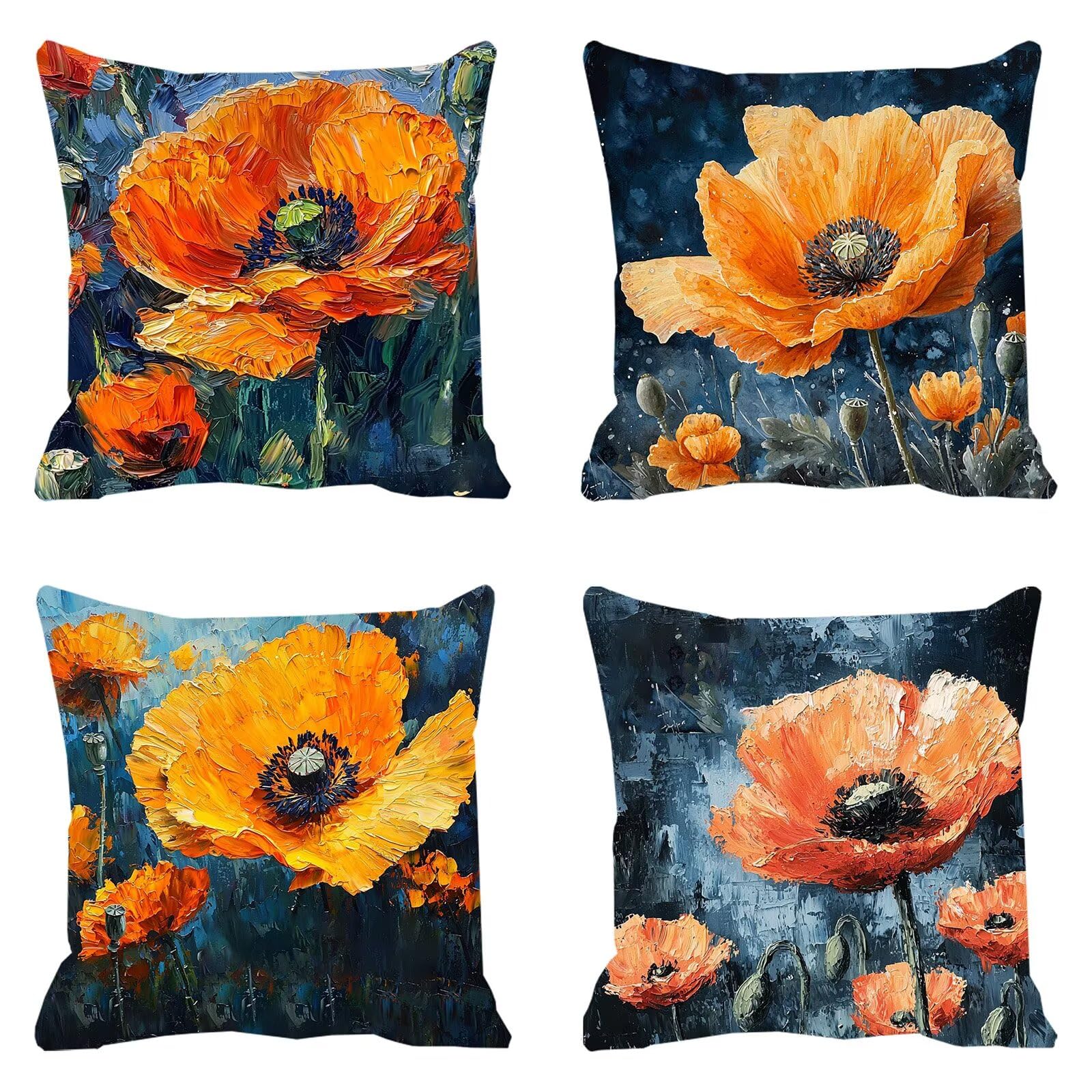 Lot de 4 Housses de Coussin Canapé 55x55cm Décoratives Double Face Taie d'oreiller en Velours Peinture Coussin Carré Fleurs 1 Taie d'oreiller pour Chambre, Bureau, Salon Canapé Voiture Ferme F0P-6