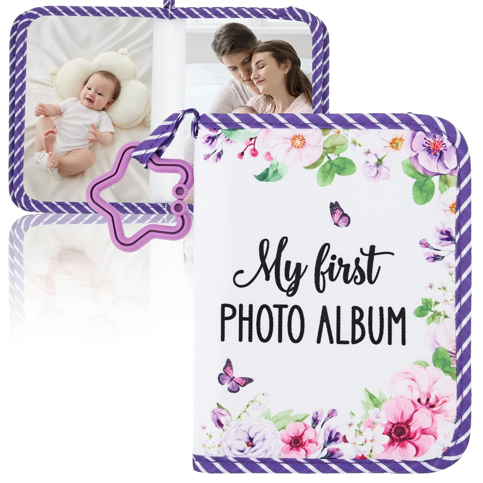 Sesaver Baby Photo Album Soft Book My First Photo Book with Mirror, Toddler Family Memory Books Baby Photos Album Holds 17 6x4" Pictures, Keepsake Gifts for Family Newborn Babies Shower (Purple) โ image 1