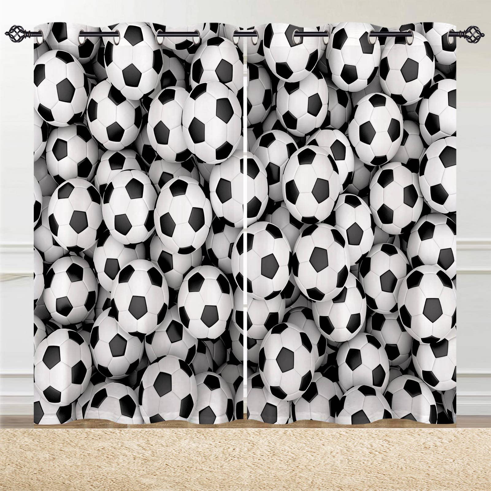 ANHOPE Football Curtains Eyelet 80% Blackout Room Darkening Curtains Soccer Ball Print Pattern Thermal Light Blocking Window Drapes for Kids Boys Girls Bedroom Living Room 46 x 72 Inch Drop 2 Panels - Image 3