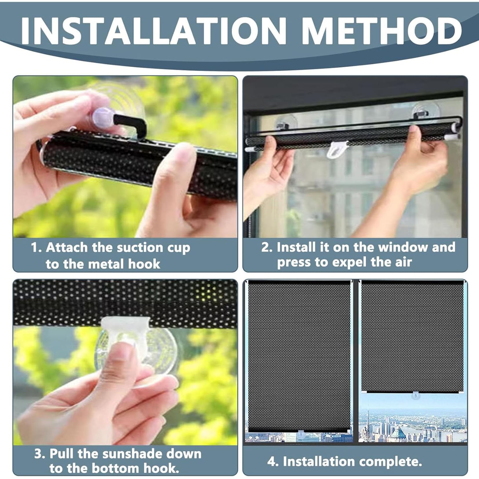 Verdunkelungsrollo ohne Bohren 80x180cm Schwarz Fensterrollo Saugnapf Sonnenschutzrollo UV-Schutz Fenster Rollos,Temporäres Rollo Lichtdurchlässig Thermo Jalousie für Fenster/Türen Autofenster