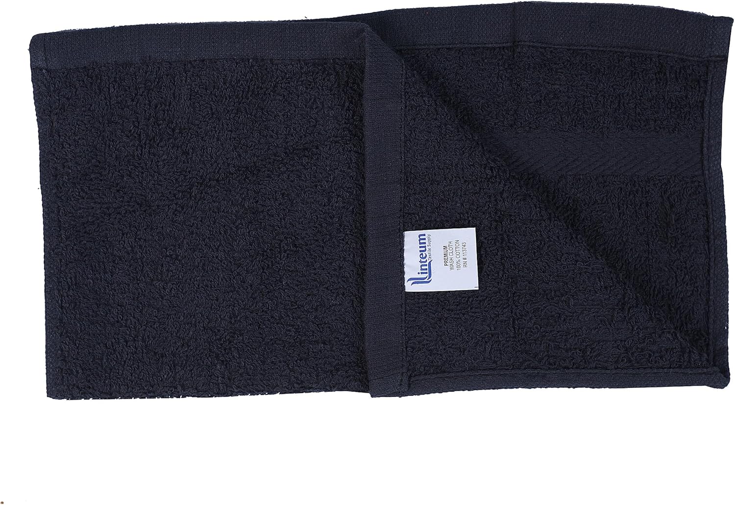 Linteum Textile Face Towel Set, 12x12 Inch, 100% Soft Cotton, 16 Single Ring Spun Washcloths, Absorbent & Durable Face Towel for Household, Spa, Gym and Hotels - Bulk 60 Pack (Black)