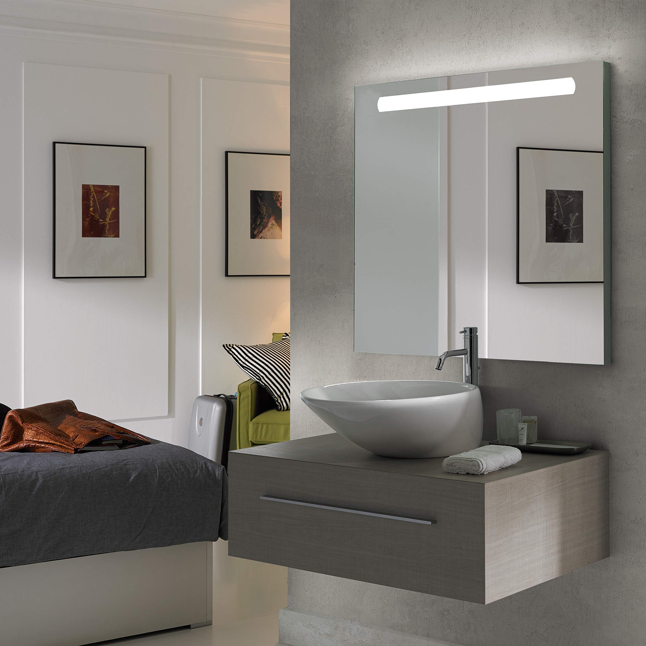 Specchio Da Bagno Con Luci LED 72x36 Cm - Retroilluminato E Frontale, Dimmabile, Anti-appannamento, Temperatura Colore Regolabile (3000K/4500K/6000K)