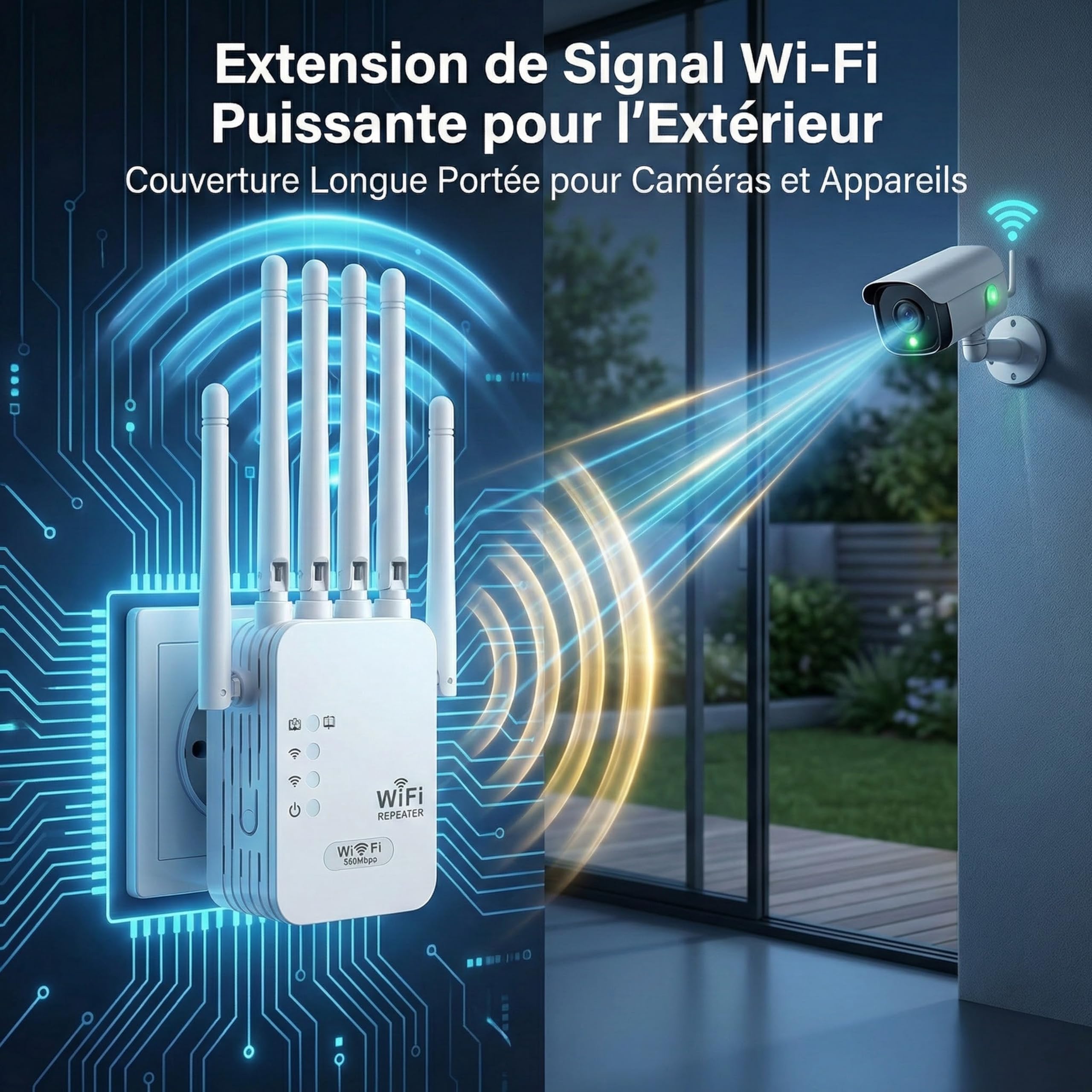 Repeteur WiFi Puissant Amplificateur WiFi de dernière Technologie avec 6 2 Ports LAN antennes Couvrant Une superficie de1000 m²,Mur épais Compatible pour la Maison et Le Bureau