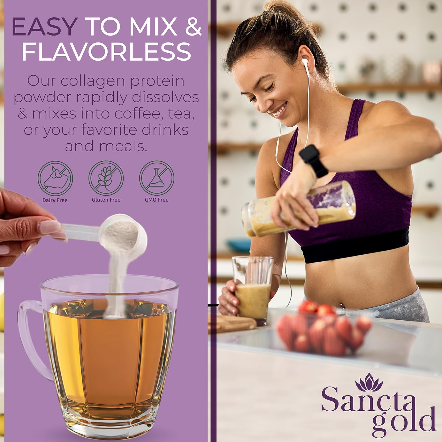 Multi Collagen Peptides Powder, 2 lbs, for Skin, Hair & Nails, Type I, II, III, V, X Hydrolyzed Collagen Peptides with Hyaluronic Acid & Vitamin C, Unflavored Protein Supplement for Women - Image 5