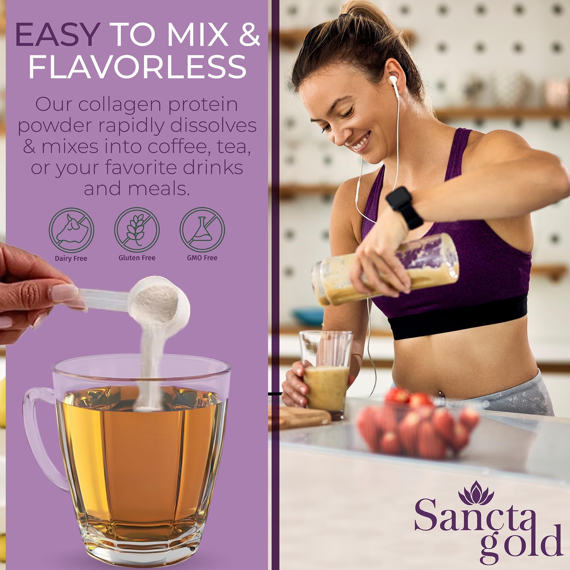 Multi Collagen Peptides Powder, 2 lbs, for Skin, Hair & Nails, Type I, II, III, V, X Hydrolyzed Collagen Peptides with Hyaluronic Acid & Vitamin C, Unflavored Protein Supplement for Women