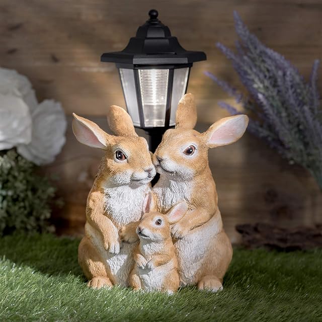 GloBrite Garden Solar Rabbit Family with Post Light Lantern Garden Decor Ornament Figure