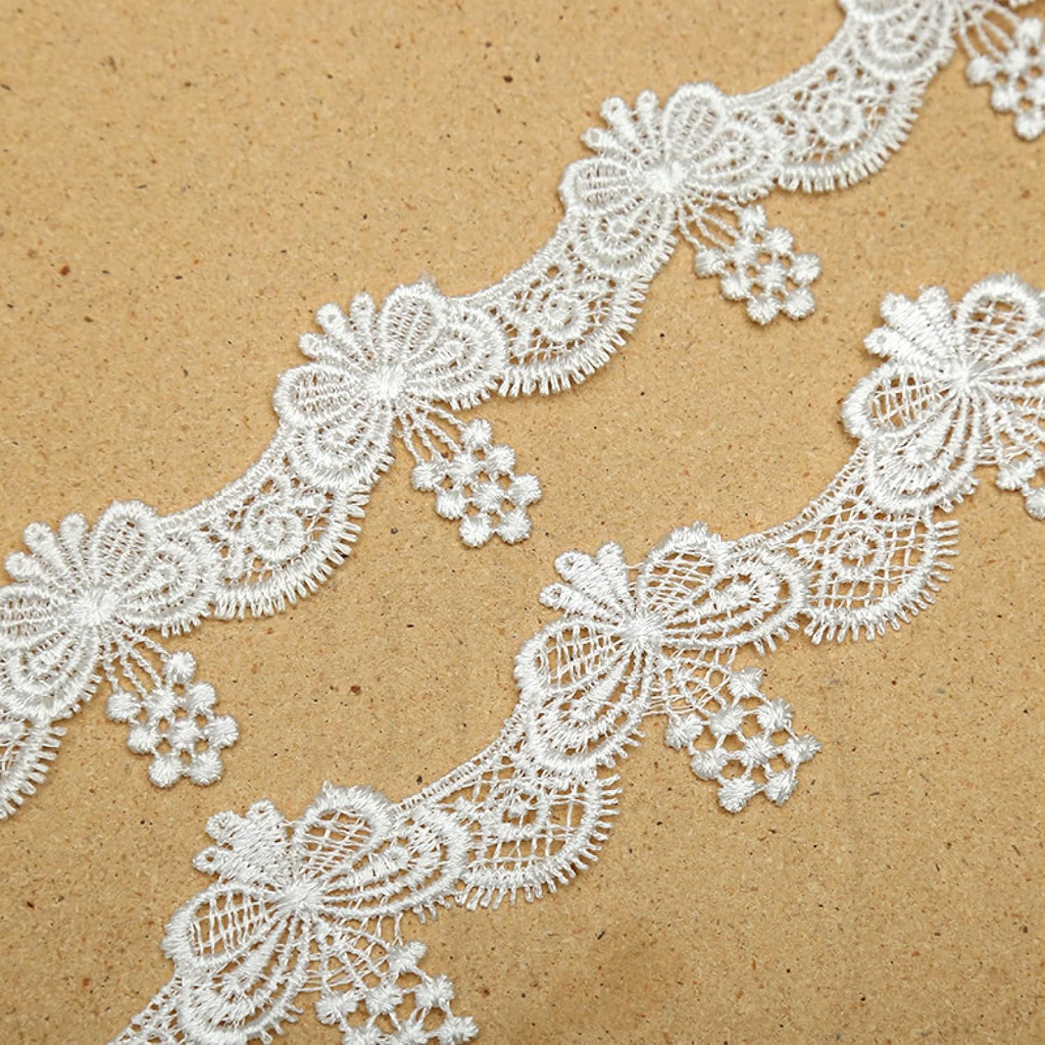Dressmaking Frilled Trim, 2Yard Water-Soluble Polyester Embroidery Fabric White Bridal Lace Applique Collar Ribbon Trim for Sewing Supplies