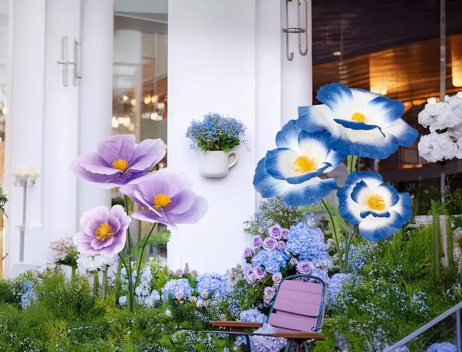 Giant Flowers for Decoration, 5.8 Ft Artificial Flower with Stem Base,Oversized Decor for Wedding Reception,Extra Large Floor Standing Floral for Bridal Shower, Party Backdrop (Light Puplue)