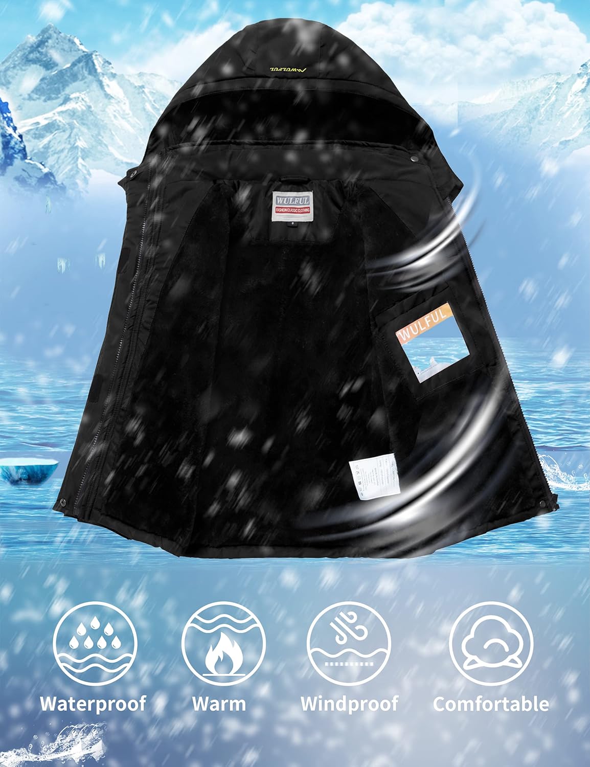 WULFUL Girl's Waterproof Ski Jacket Warm Fleece Hooded Winter Snow Coat - Image 4