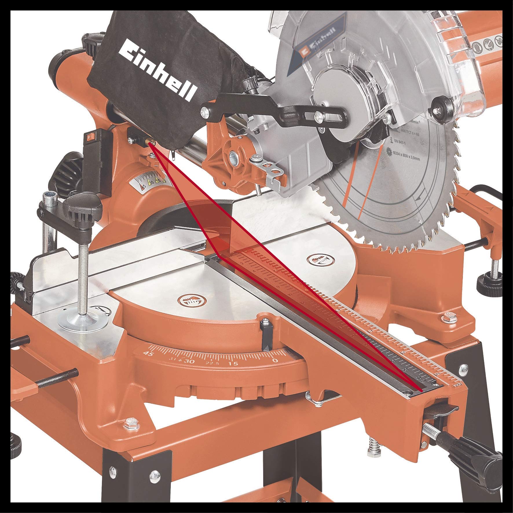 Einhell TC-SM 2531/2 U Troncatrice radiale (230-240 V, 1900 W, giri al min. 4800, lama Ø254 x ø30-60 denti, inclinabile sinistra 0-45°, taglio max 310 x 70 mm, con banchetto)