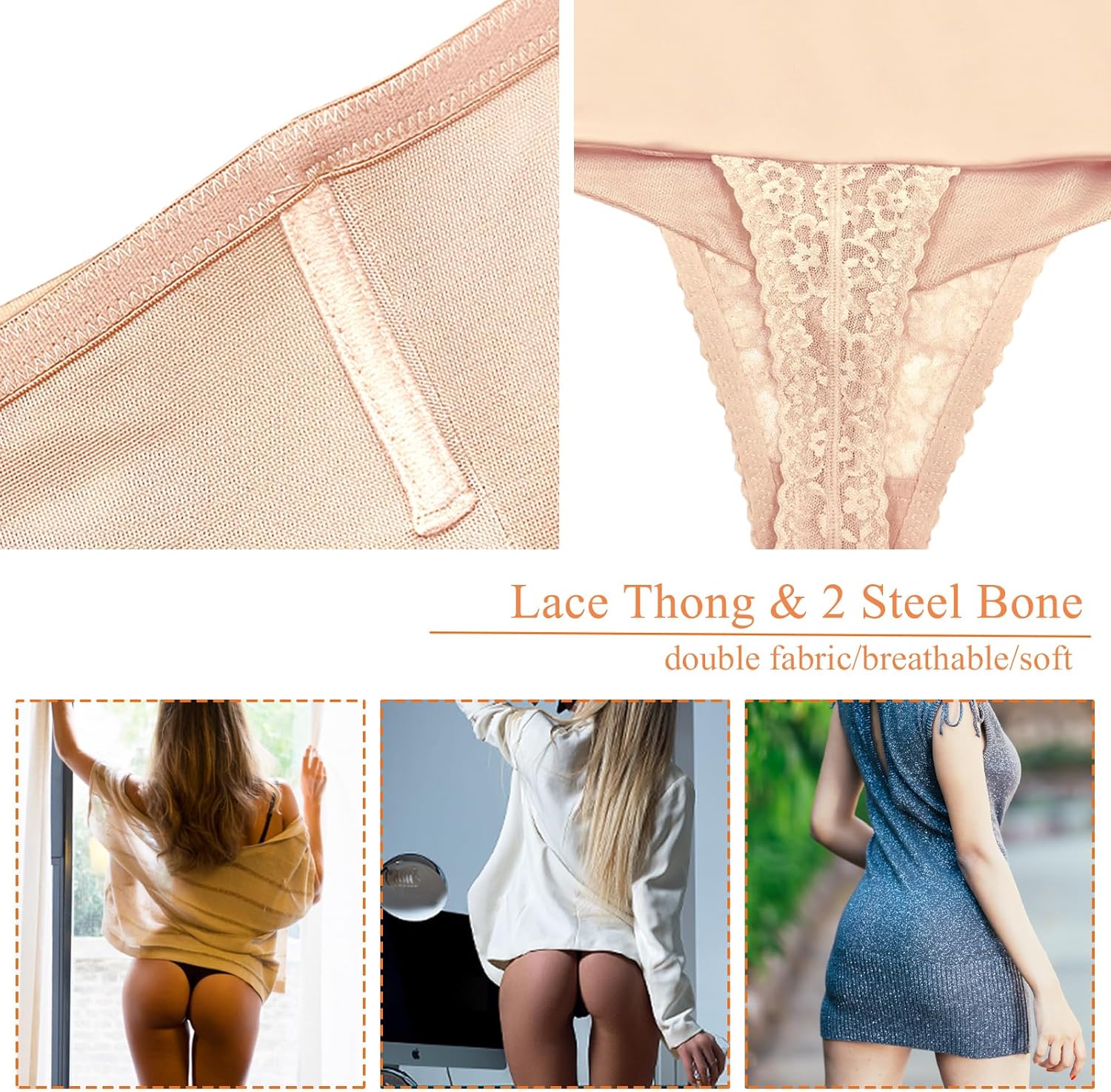 Werena Tummy Control Thong Shapewear for Women Mid High Waisted Body Shaper Underwear Lace Shaping Thong Girdle Panties - Image 2