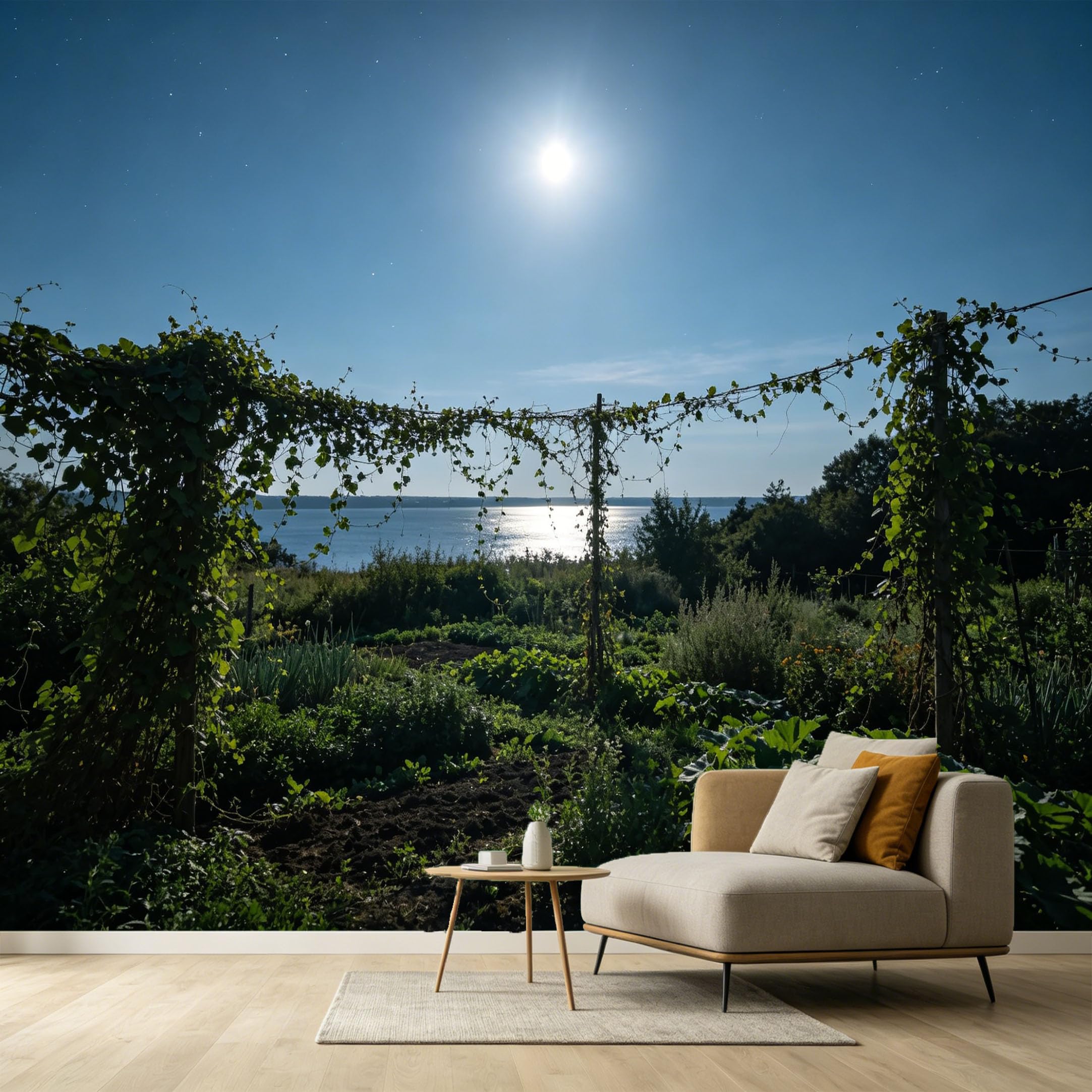 Agglomerix Custom Size Wall Murals Moonlit Lake Landscape Botanical Farmhouse Countryside Trellis Vegetable Field SelfAdhesive Wall Fabric Removable Large Wallpaper for Photo Living Room