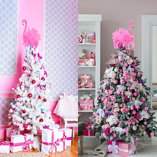 Miniatura 5 de Retisee Decoración para árbol de Navidad de flamenco, plumas artificiales, flamenco, decoración de flamenco rosa, decoración para jardín de Navidad,
