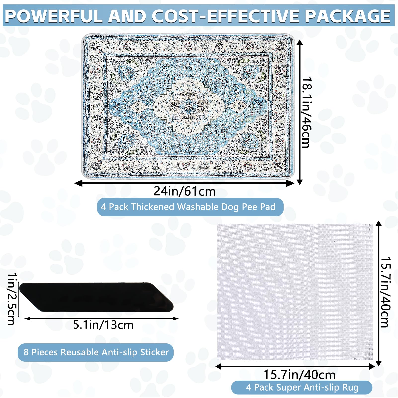 Cuscinetti per la pipì per cani, lavabili, confezione da 4 (45,7 x 61 cm) con PVC antiscivolo e angoli adesivi, super assorbenti, a prova di perdite, per addestramento e parto
