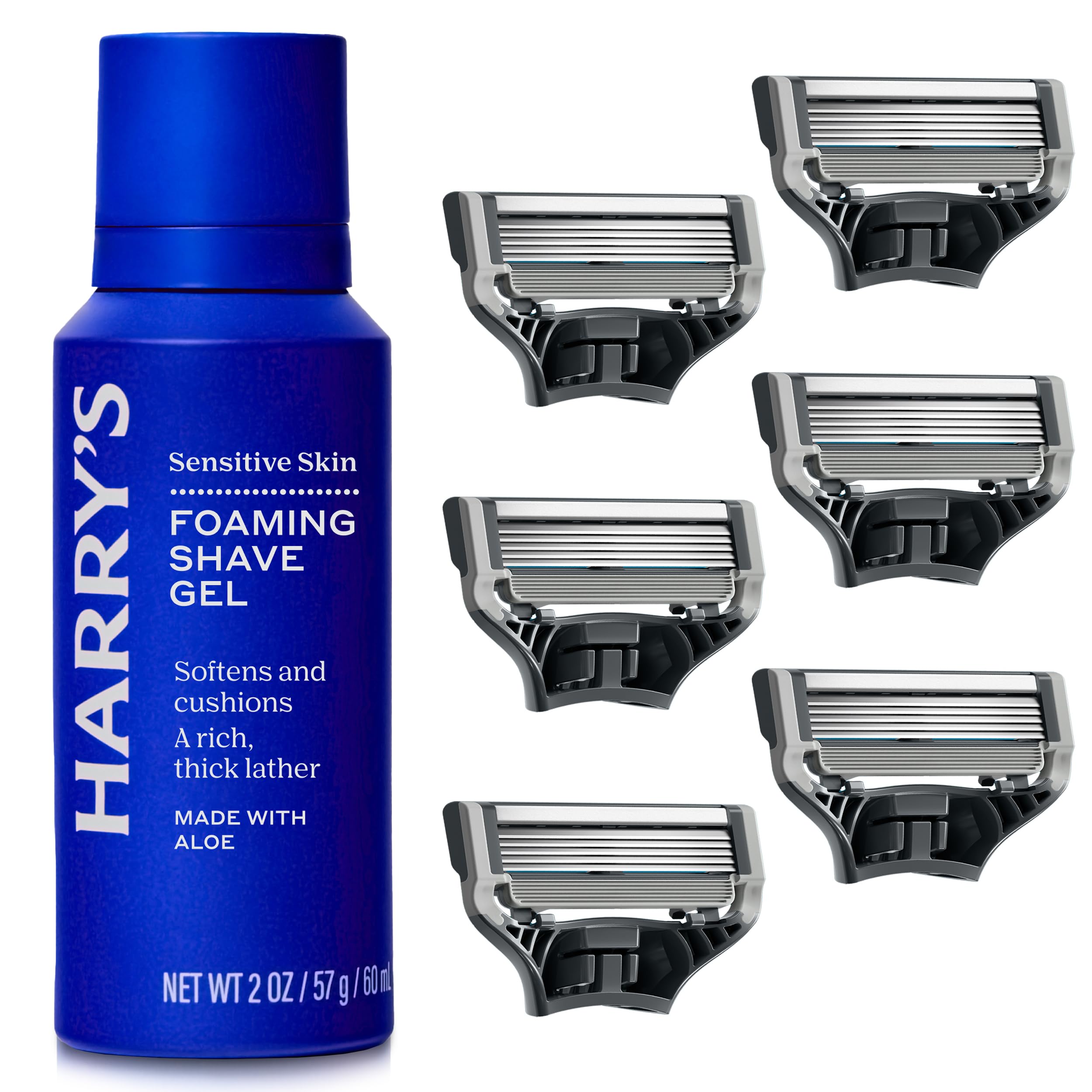 Harry’s Original Razor Blades for Men, 6 Razor Blade Refills with Precision Trimmer, 5 Anti-Friction Shaving Blades, 60ml Foaming Shave Gel, Compatible with Harry’s Original Razors