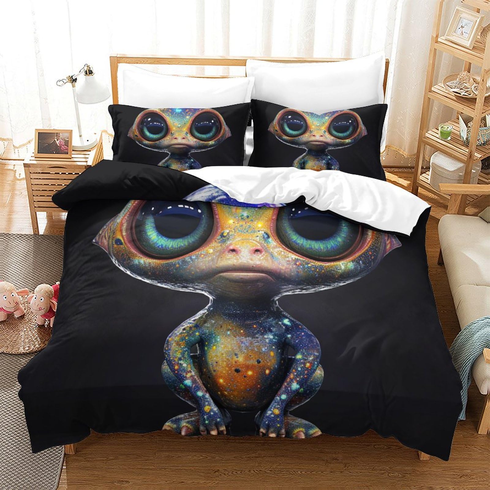 Housse de couette Alien 3D anti-pli 260x220 cm avec zip invisible