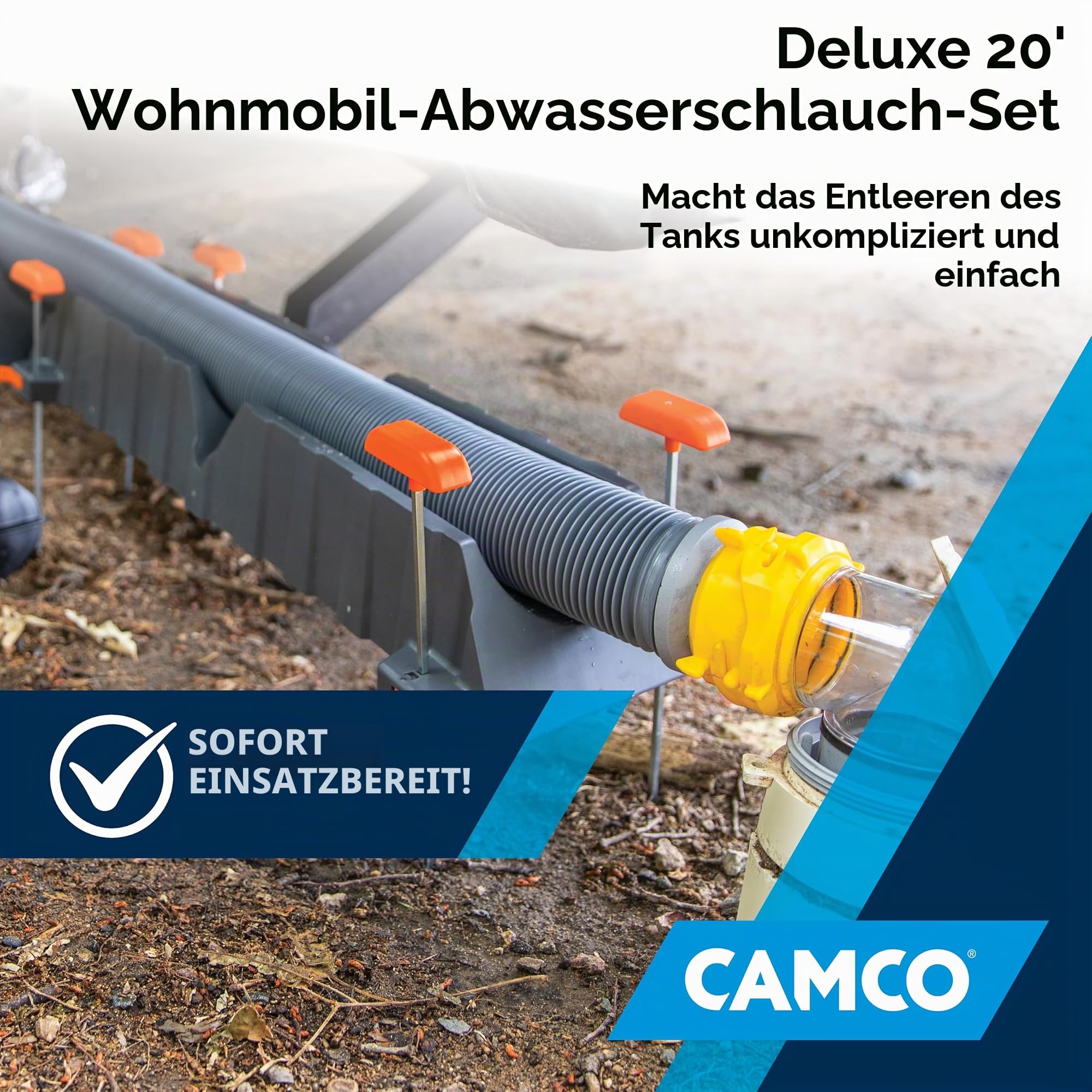 Camco Deluxe-Abwasserschlauch-Set, 6 m, inklusive 6-3 m langen Wohnmobil-Abwasserschläuchen, vormontierten 360-Grad-Dreharmaturen und Wye-Anschluss, gebrauchsfertiges Wohnmobil-Abwasser-Set, leicht