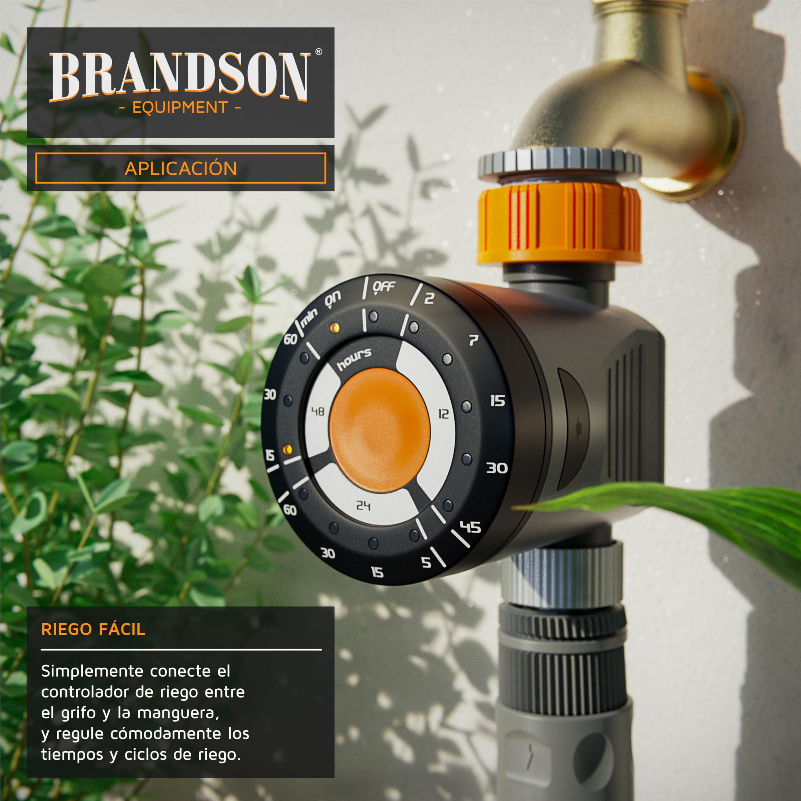 Brandson - Programador de riego, Programador Riego para Jardín, Duración, Ciclo, Función de Retraso, Manual, Operación intuitiva, Temporizador de riego, Con adaptador para Manguera de Jardinde 1/2"