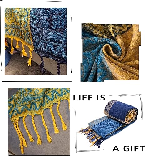 Miniatura 6 de Edcooy Manta bohemia para sofá, mantas con flecos de chenilla coloridas tejidas estilo bohemio para sofá, cama, sillón reclinable, sofá cama, con