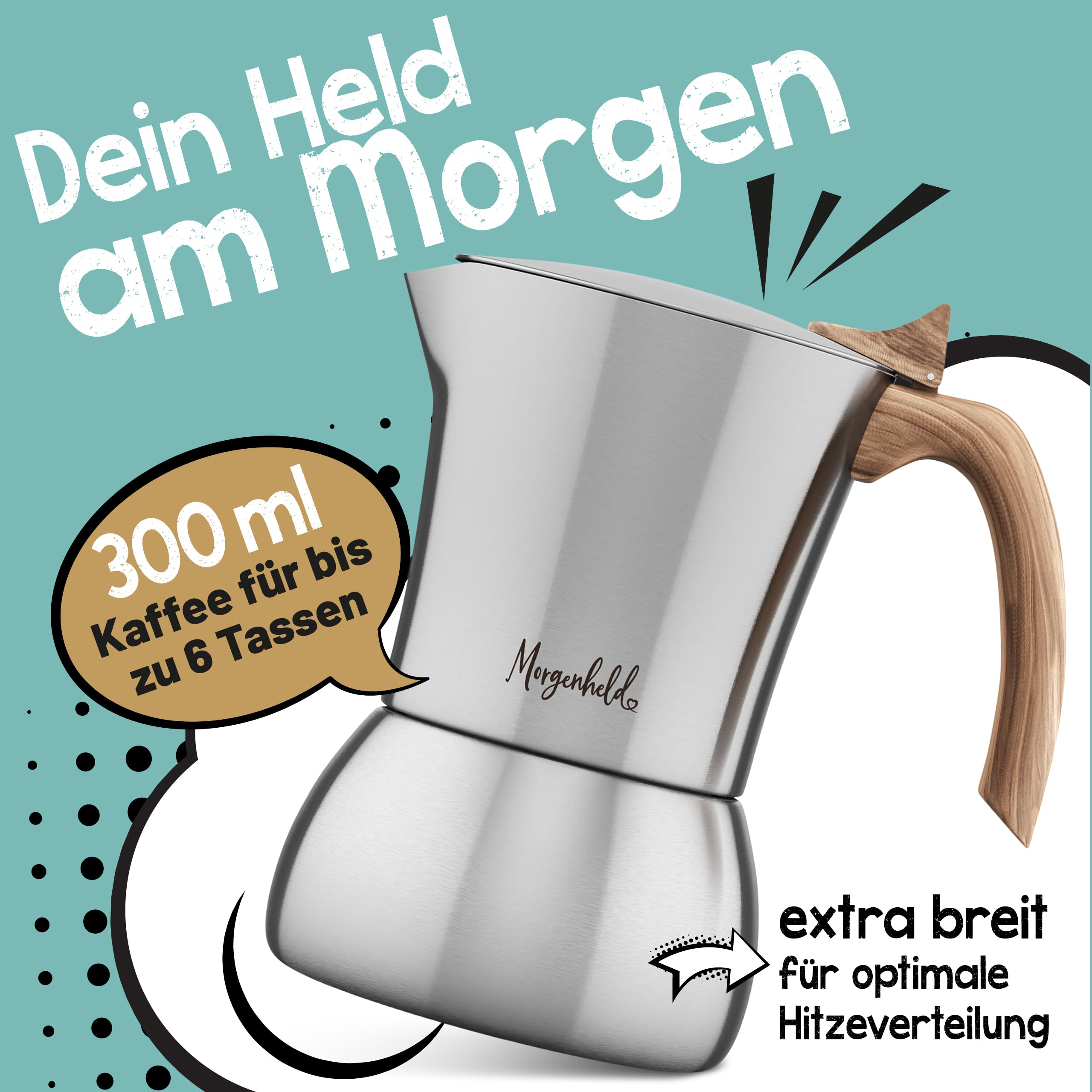 Morgenheld Kawiarka 300 ml, stal – dzbanek do espresso i mokki, 6 filiżanek