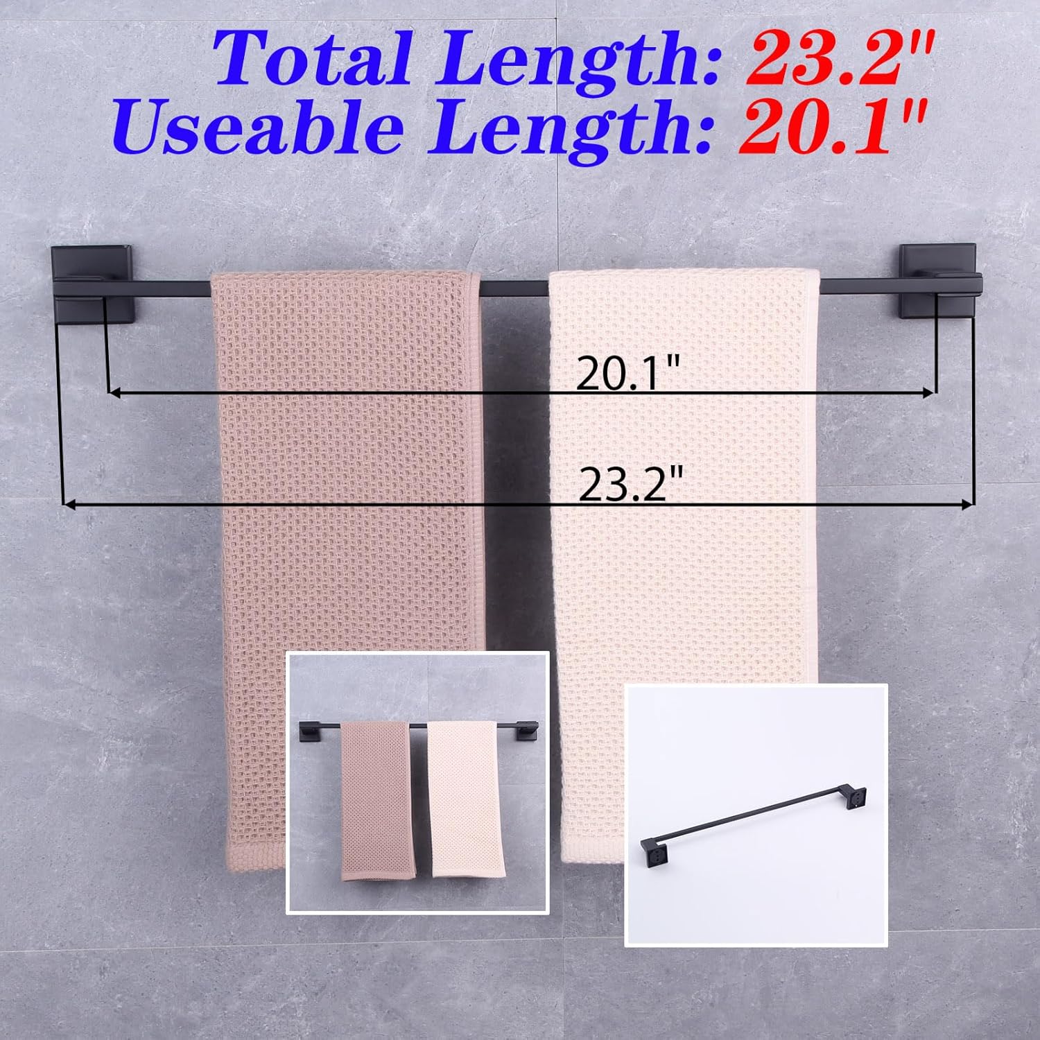 GERZWY Matte Black Towel Bar, 24 Inch Bathroom Wall Mounted Towel Rail, Hand Towel Holder, Stainless Steel JG1901A60-BK - Image 2