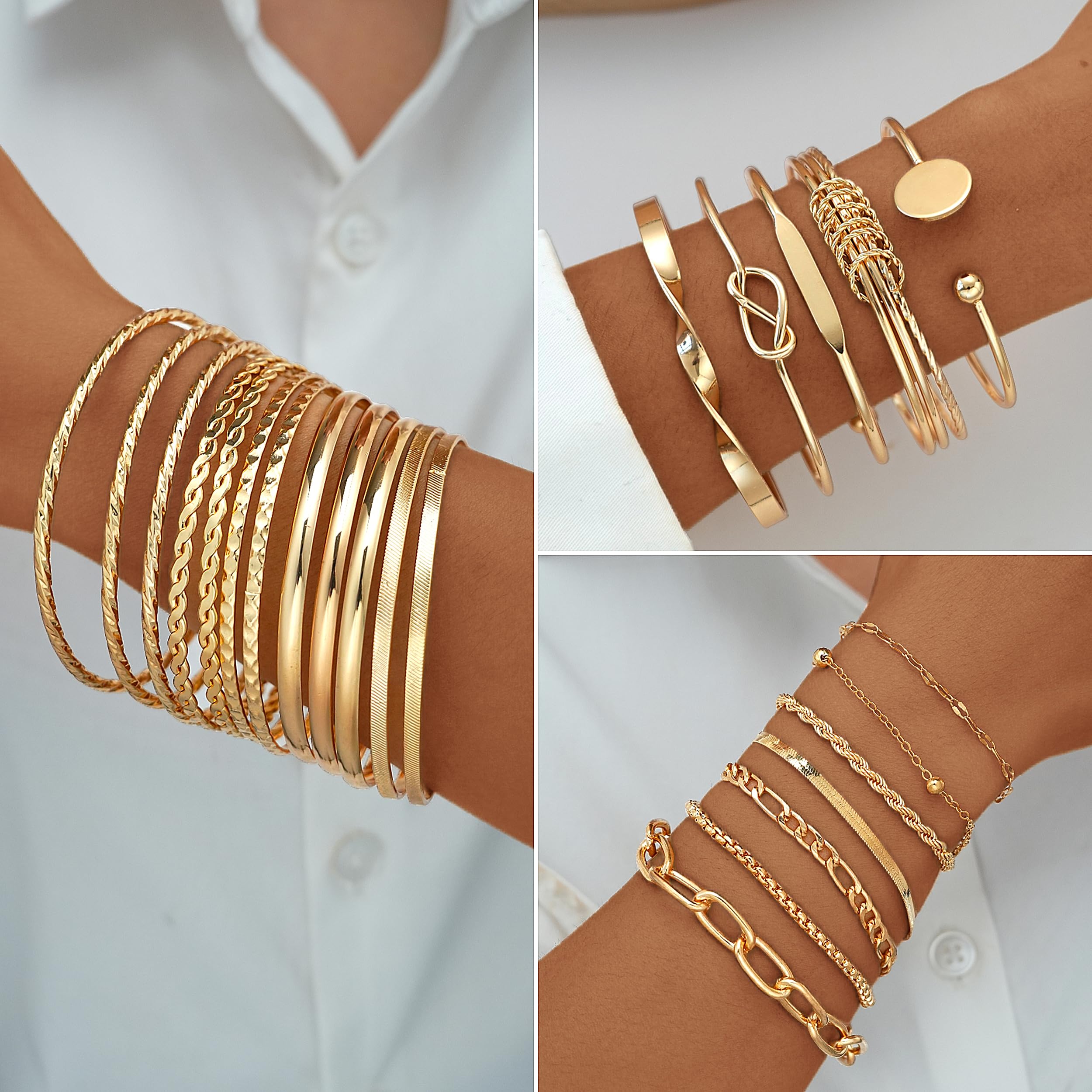 17 MILE 78 Pieces Gold Jewelry Set for Women, 9 Necklace, 24 Bracelet, 22 Earrings, 23 Knuckle Rings Gold Plated Jewerly set for Women Gift