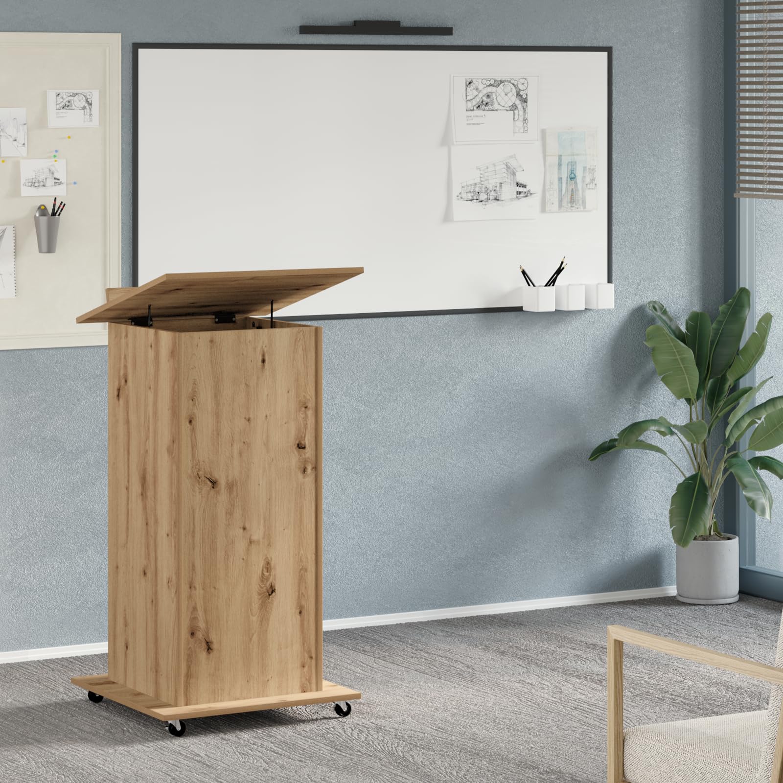 Bureau d'ordinateur mobile en chêne Artisan au design élégant et structure robuste pour bureau