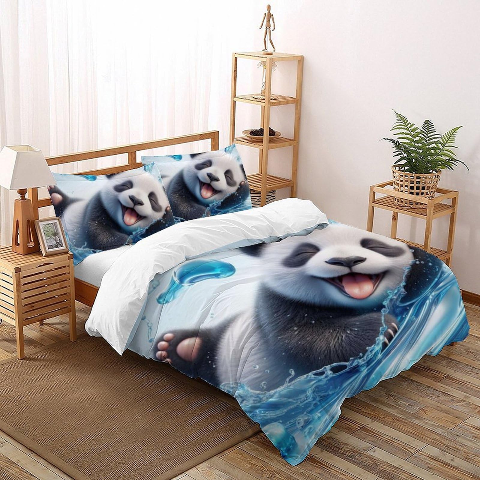 Housse de couette double panda animaux 3D microfibre pour chambre de filles et ados