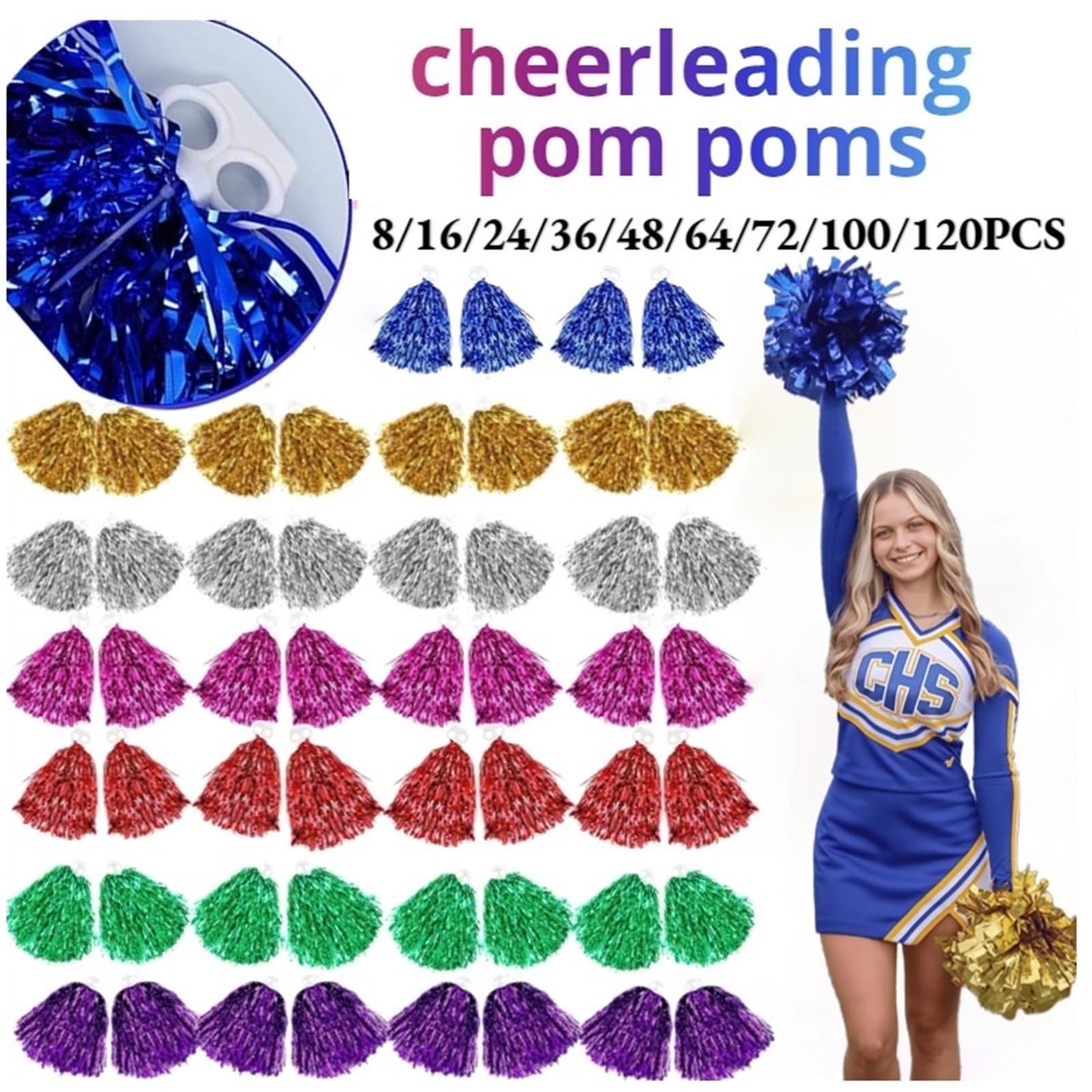 Pompon da cheerleader, 8-200 pezzi, per squadre sportive, tifo, danza, spettacoli teatrali, carnevale, celebra(blu, 72 pezzi)