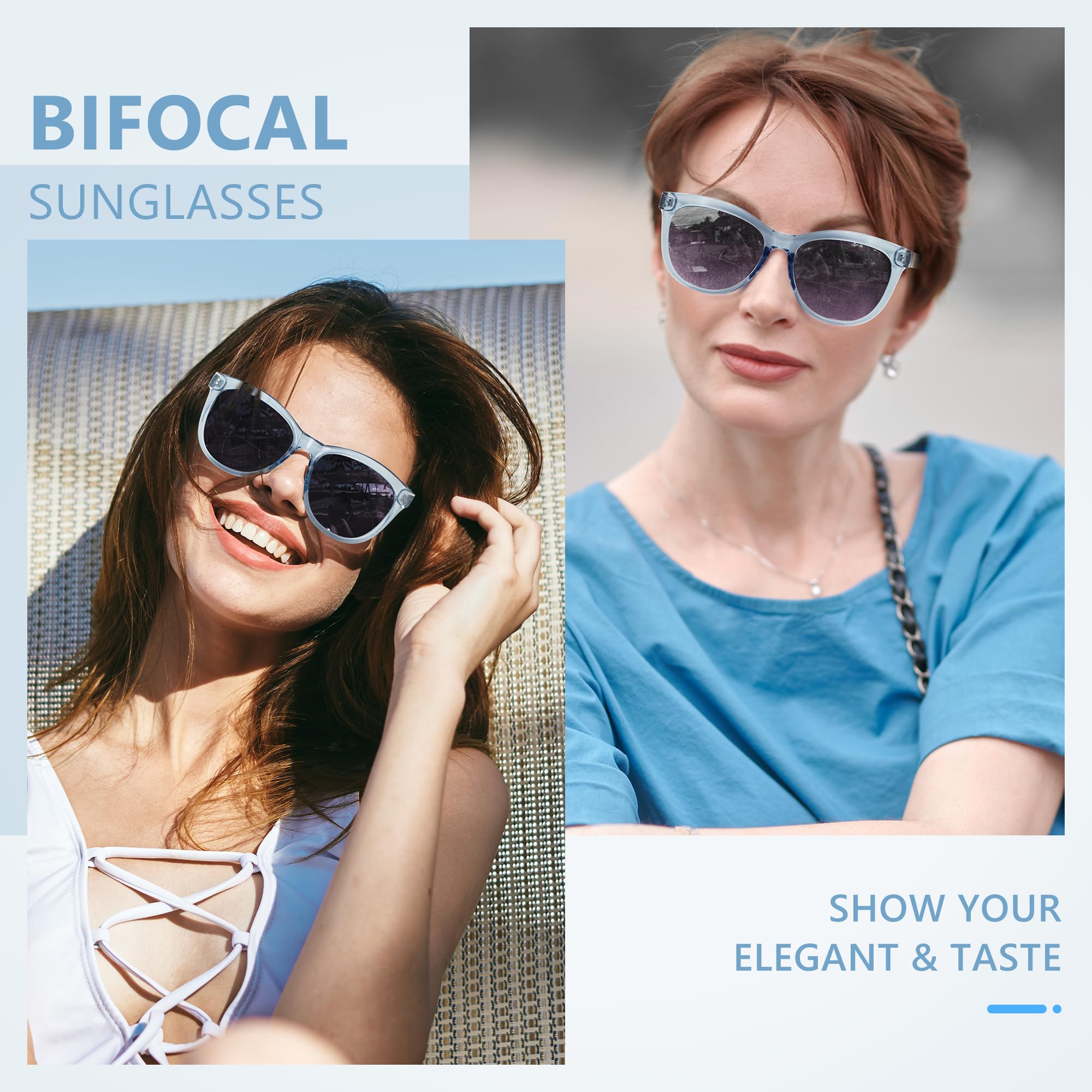 EASY READ Bifocal Reading Sunglasses for Women?Fashion Sun Readers UV400 Protection(Magnification 2.50,Blue)