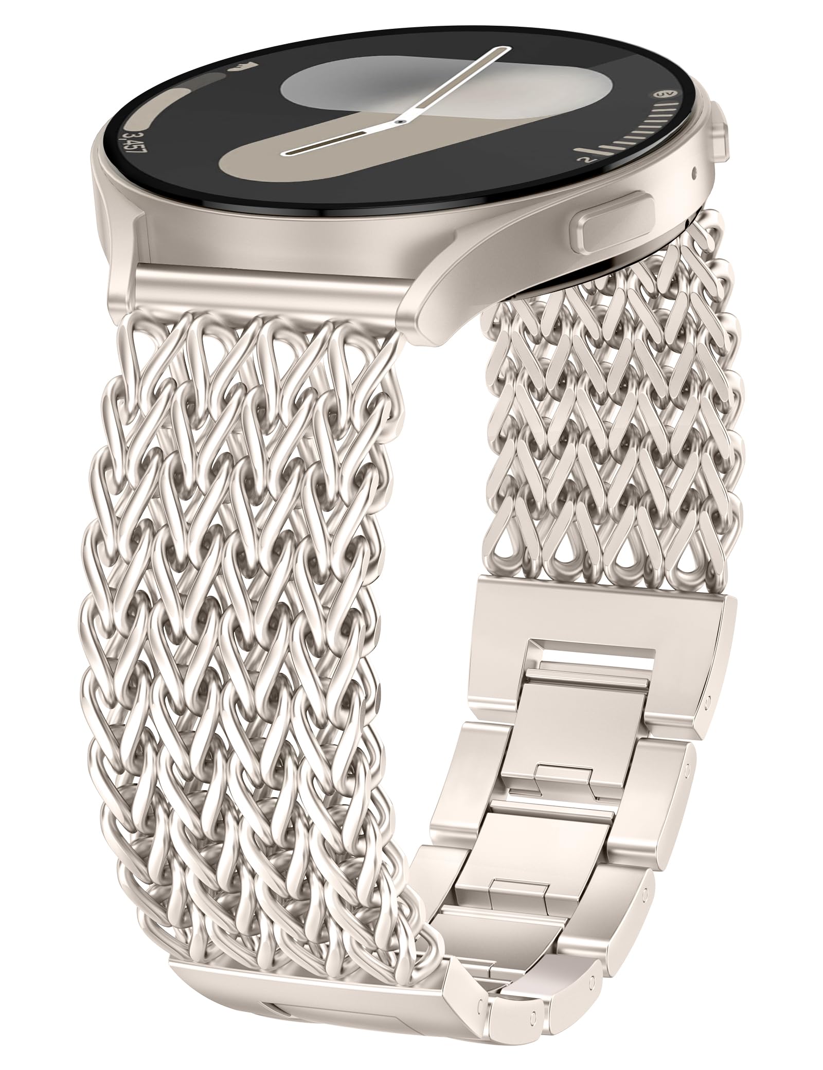 Minyee Compatible with Samsung Galaxy Watch 7 6 5 4 FE 40mm 44mm/Watch 6 Classic 43mm 47mm/Watch 5 Pro 45mm Bands Women, 20mm Dressy Stainless Steel Metal Gold Chain Strap Mermaid Designer Wristband