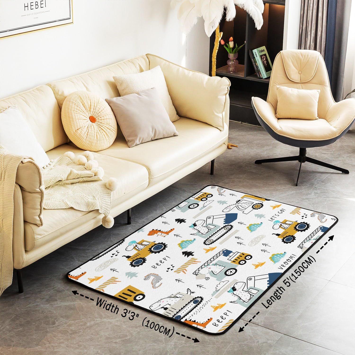 Tappeto da costruzione per soggiorno, camera da letto, attrezzature, camion, tappeto per bambini, ragazzi e ragazze, decorazione con dinosauri, set di tappeti decorativi con stampa digitale 3D, blu e