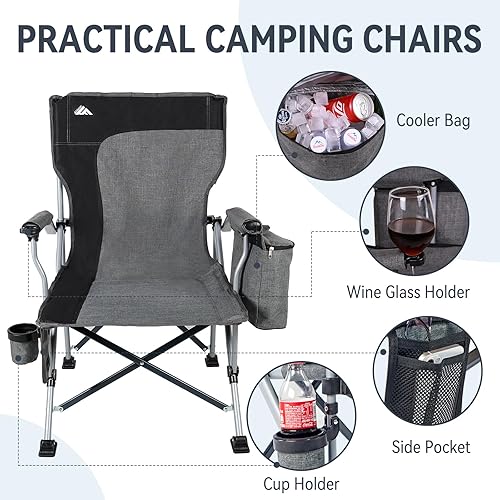 Miniatura 3 de Ablazer Paquete de 2 sillas de camping para adultos, soporta sillas de césped de 350 libras con soporte para tazas y bolsa enfriadora, sillas