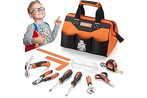 REXBETI 10-Piece Children's Tool Set with Workbench and Durable Storage Bag