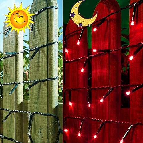Miniatura 2 de kemooie Paquete de 2 240 luces LED solares rojas de 78.7 pies, 8 modos de parpadeo, impermeables, para exteriores, funciona con energía solar, para