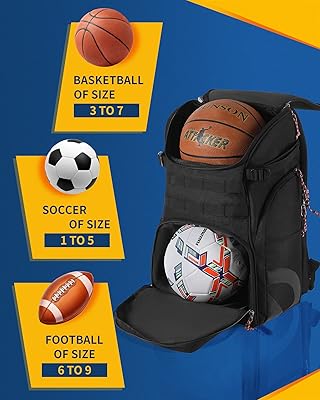 Sac à Dos Sport Grand Compartiment Basket – Séparation Sec/humide, Résistant à L’eau, Léger, Pour Entraînement