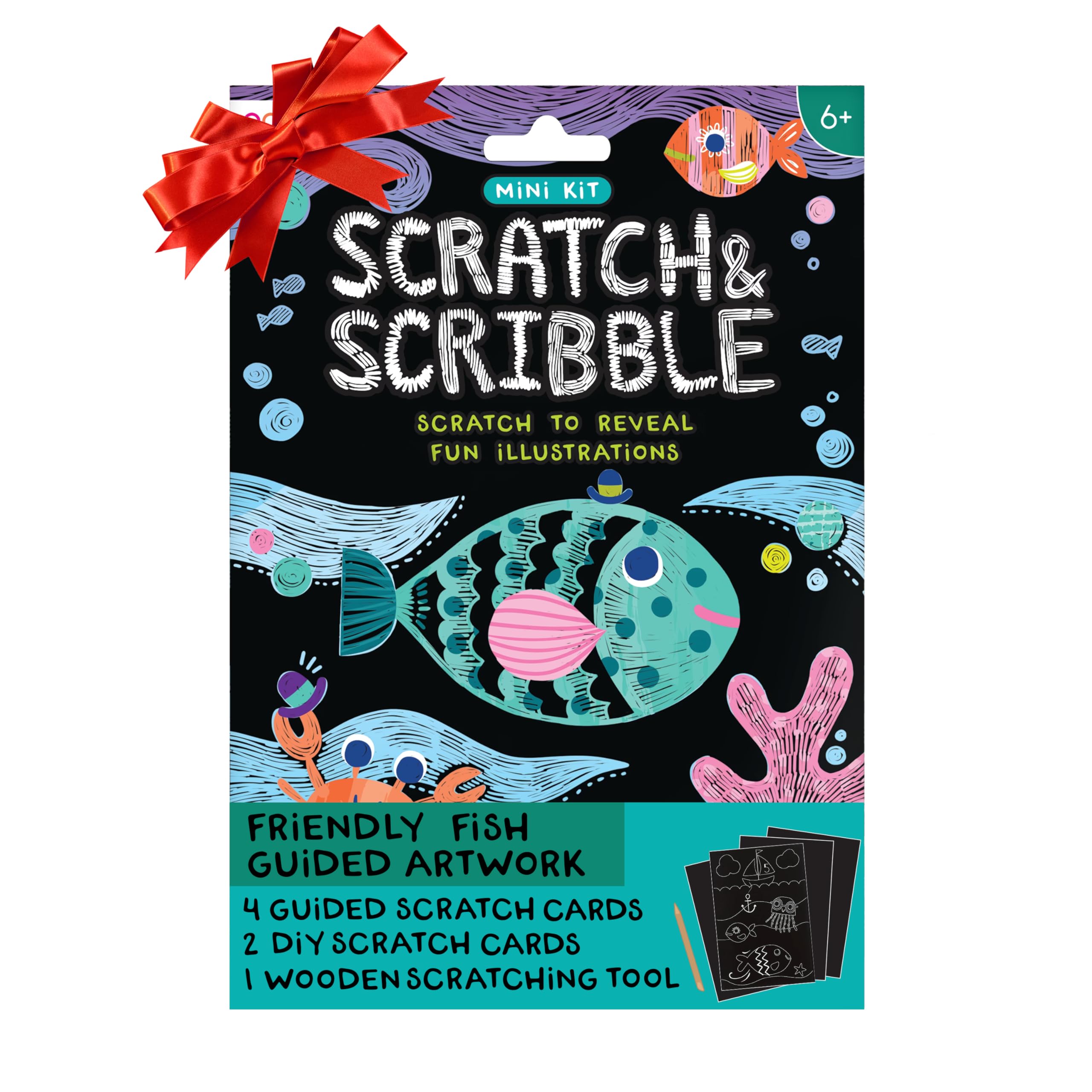 Ooly Mini Scratch & Scribble Art Kit: Friendly Fish, Colorful Scratch Book for Kids Ages 6 and Up, Creative Arts and Crafts Activity for Girls and Boys, Great for Travel, Games, and any Birthday