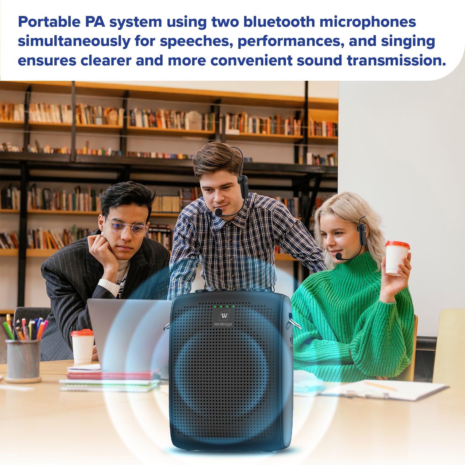 Mini amplificateur de voix sans fil avec deux microphones Bluetooth, haut-parleur mégaphone portable, système de sonorisation rechargeable pour l'enseignement, petit haut-parleur rechargeable