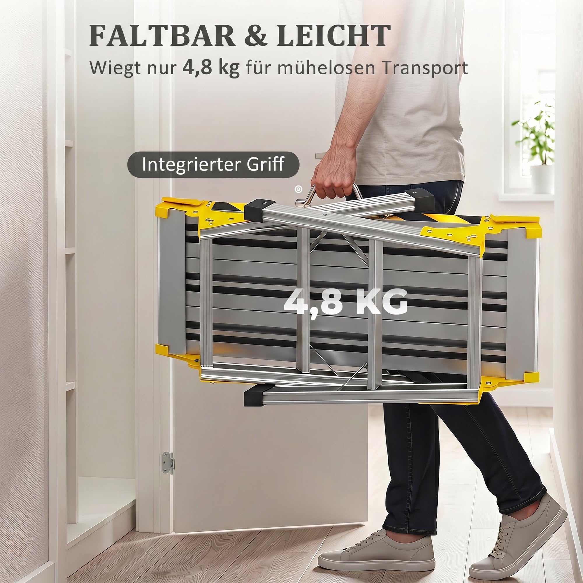 HOMCOM Banco lavoro pieghevole alluminio per uso pesante 110 x 32 x 50 cm | Supporto fai da te, tavolo garage piccolo con maniglia, antiscivolo, strisce riflettenti, portata 150 kg