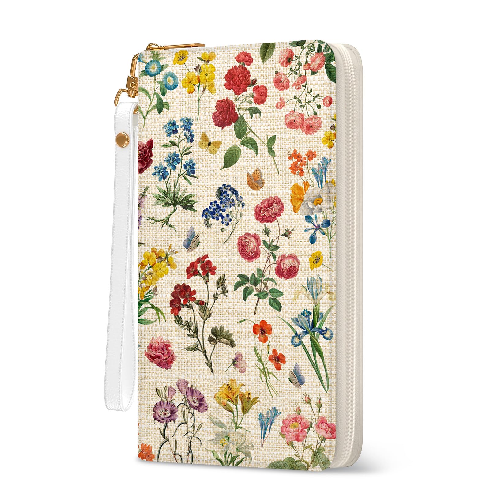 Flower Womens Wallet, RFID Blocking Wristlet Wallets for Women, Butterfly Ladies Purse with Zip Around Credit Card Holder and 10 Card Slots & ID