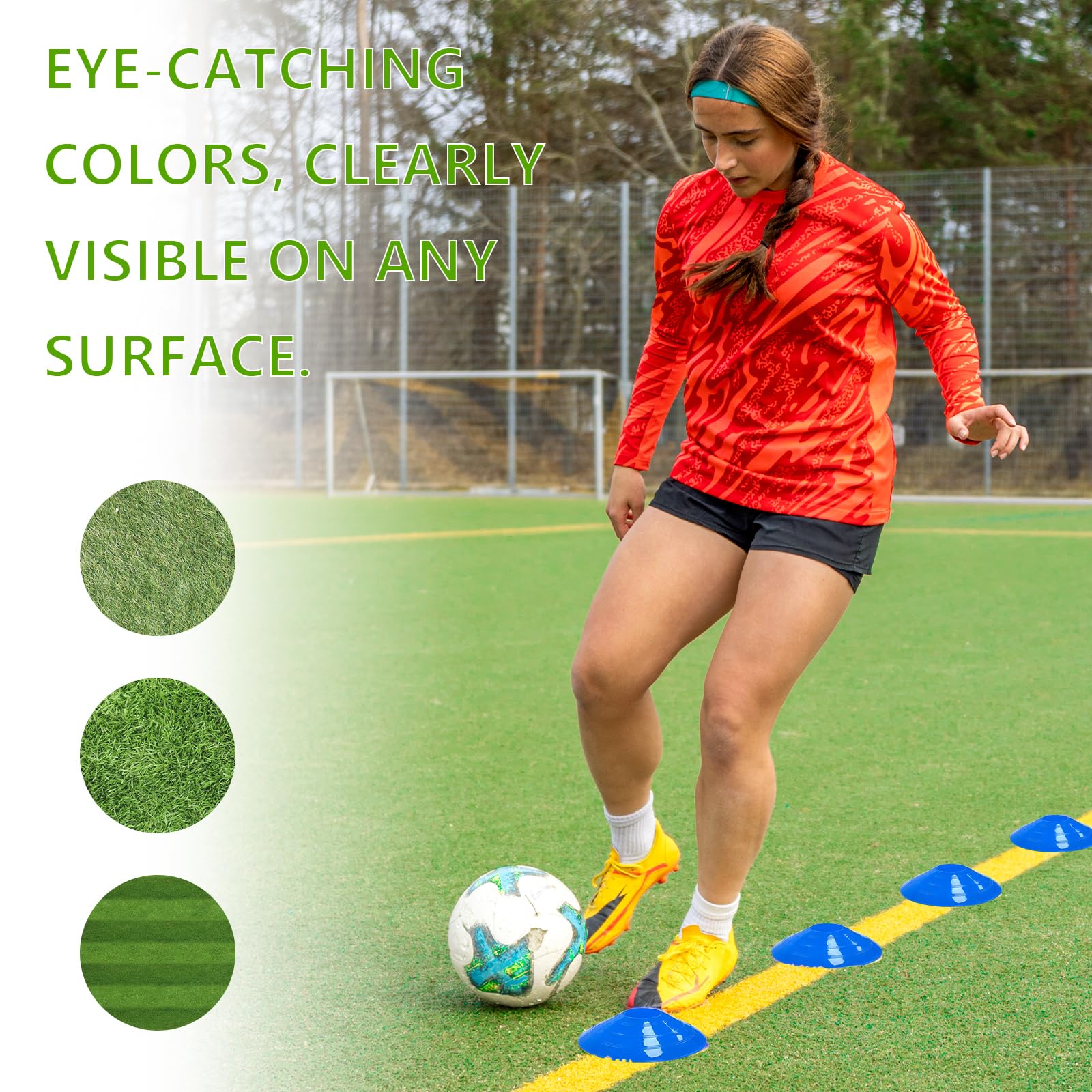 Cônes de marquage pour Football Équipement Essentiel d'entraînement, Plots Sport Multicolores avec Filet de Rangement pour Football, Basketball et agilité