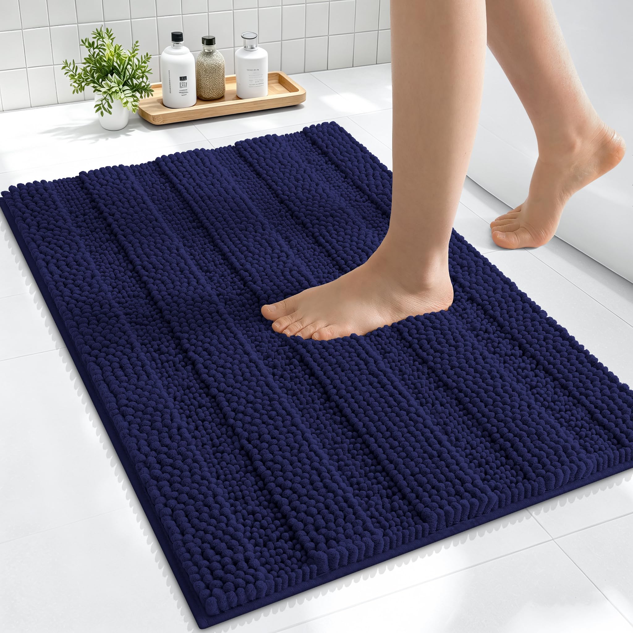 Smiry Thick Small Chenille Bathroom Rugs 24x16, Bath Mat, Twilight Sapphire