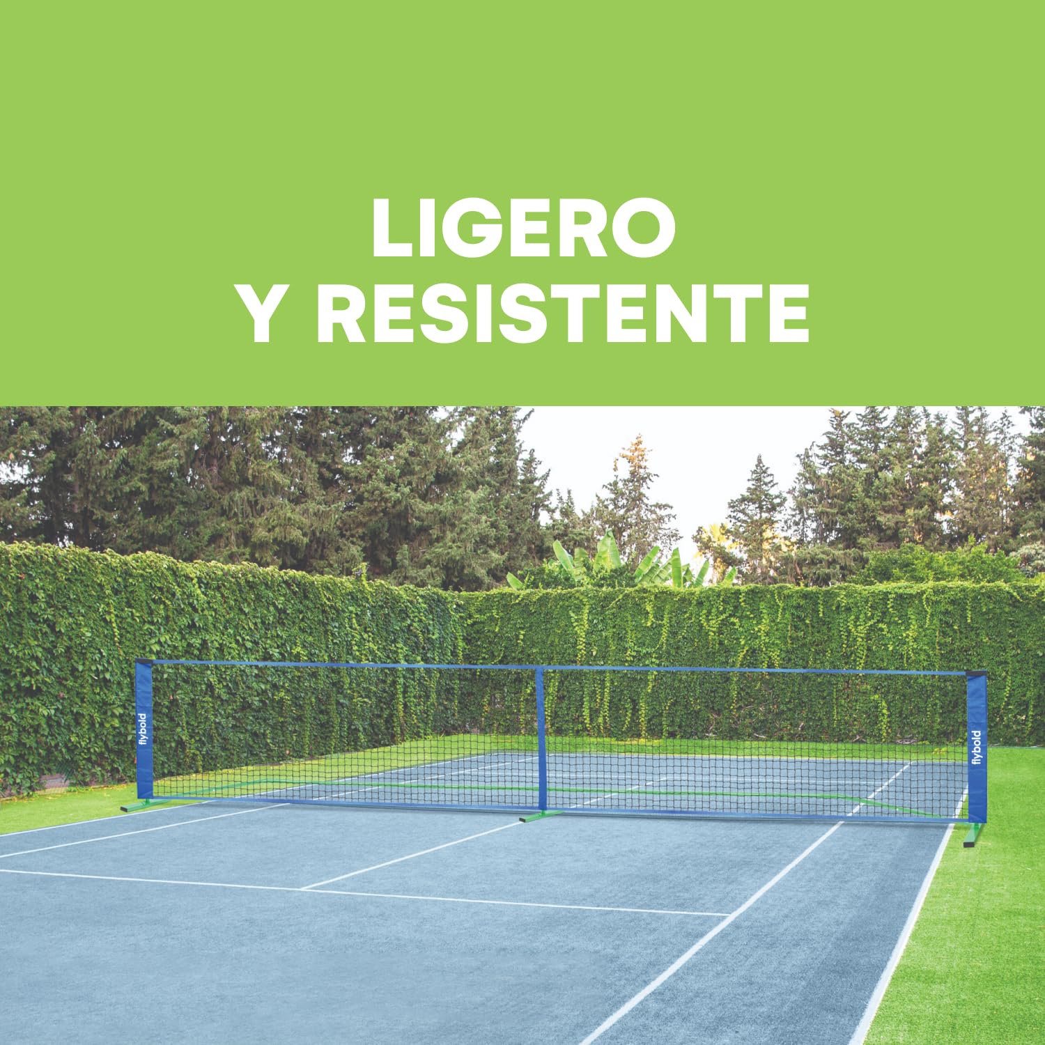 flybold Red de pickleball | Juego portátil con/sin 4 palas | Equipo de tamaño de regulación de red, postes de metal entrelazados ligeros y resistentes con bolsa de transporte para juegos en interiores