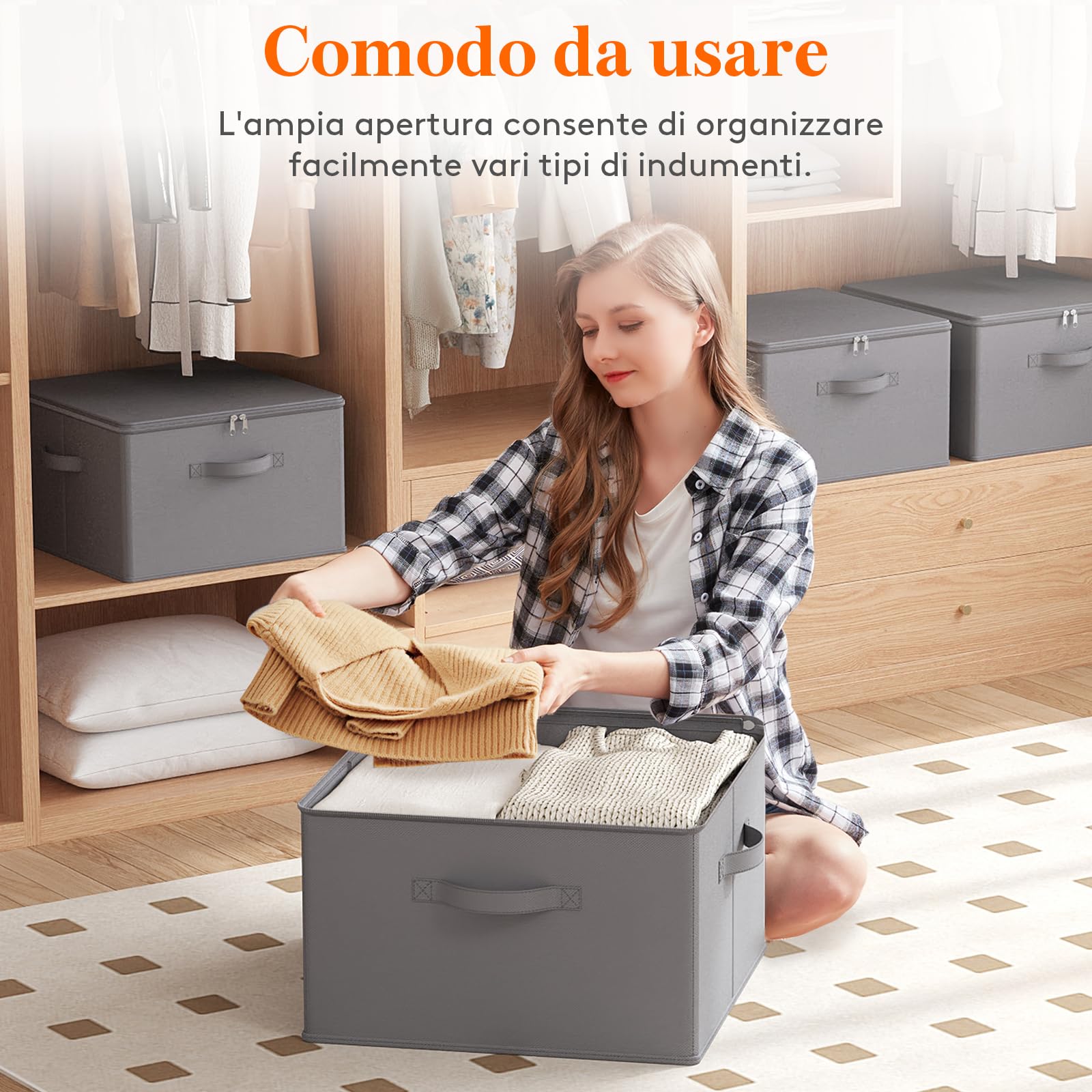 Lifewit Scatole Portaoggetti Tessuto 40L Set di 3, Ceste Portaoggetti con Coperchio, Contenitori per Armadio con Cerniera, Scatole per Armadio Salvaspazio per Vestiti 40×40×25cm, Giocattoli, Grigio