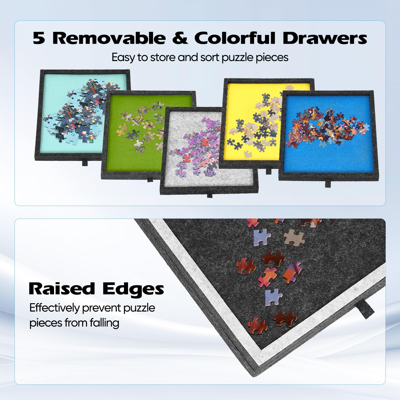 Tablero inclinable para Rompecabezas de 1000 Piezas con 5 cajones de Colores, Cubierta, Mesa Plegable, 3 ángulos Ajustables y Caballete Integrado