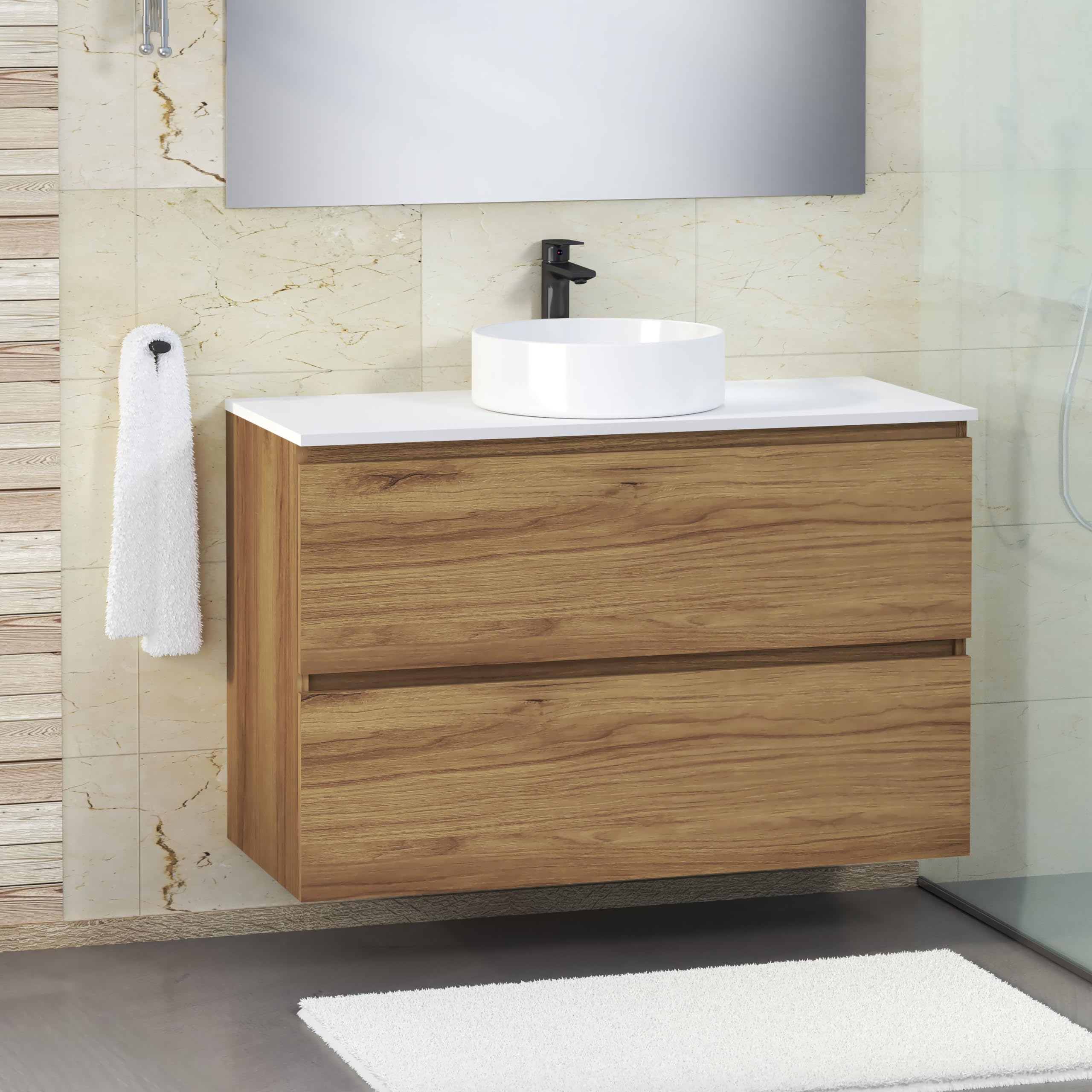 Baikal Encimera de Madera para Baño, en Melamina 16mm. Tablero para Mesa. Varios Acabados y Medidas. Combinable con Cualquier Mueble Modular de Marca