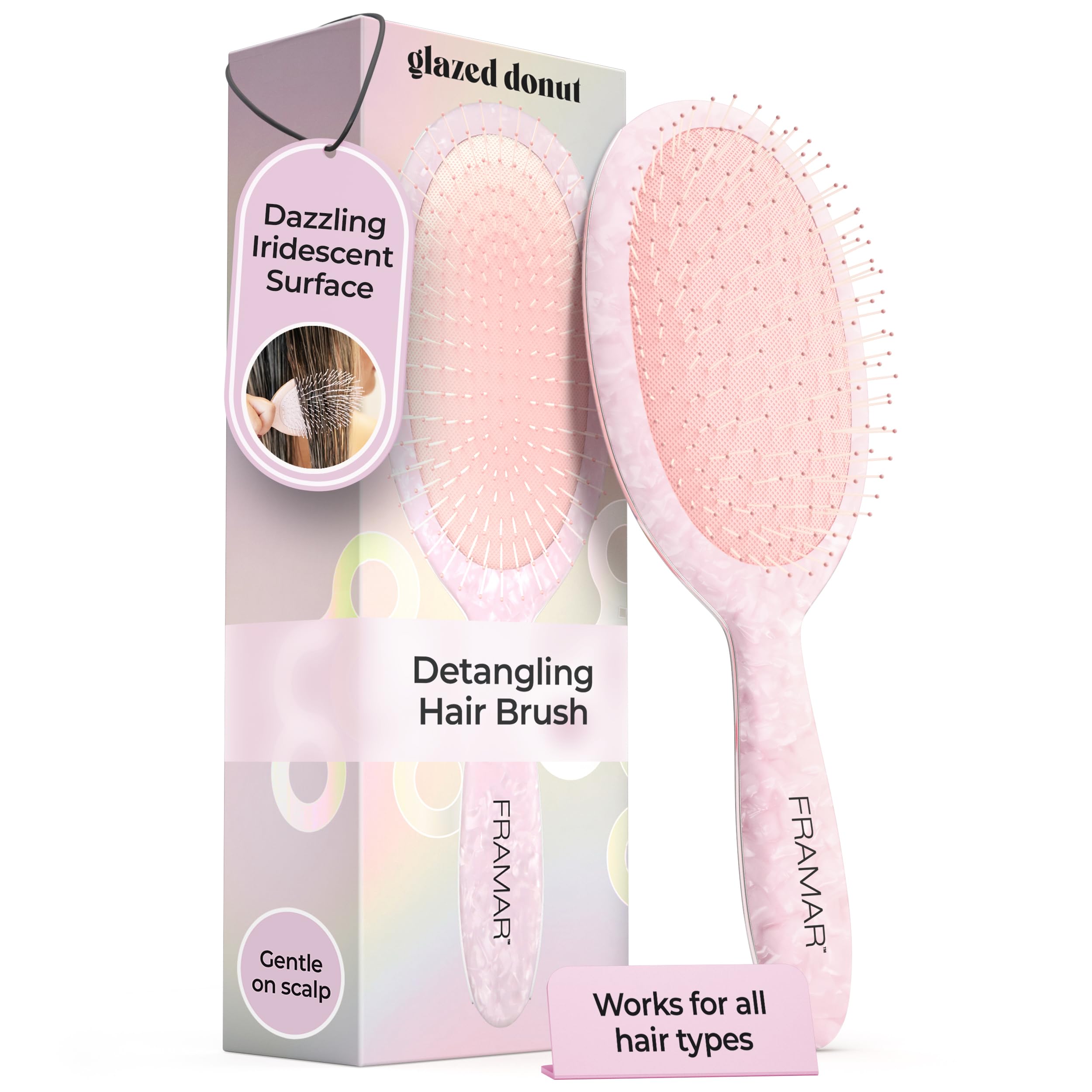 Iridescent Wet Hair Brush Detangler – Detangle Brush For Curly Hair, Hair Detangler Brush For Kids, Holographic Girls Hair Brush, Pink Hairbrush For Women – Removes Knots Without Pulling